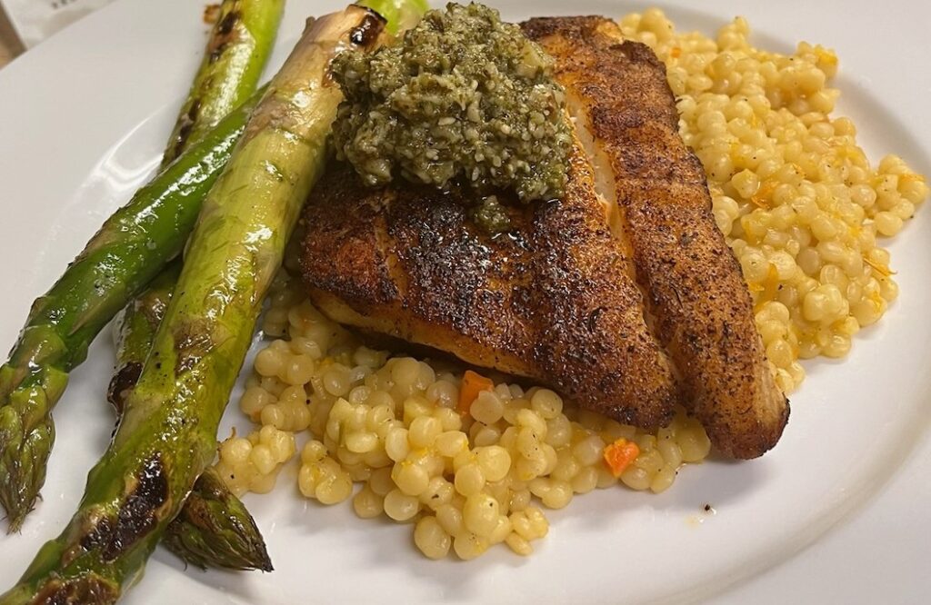 snapper pesto couscous