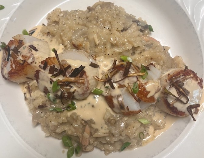 scallops on mushroom risotto